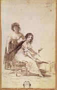 Maid combing a  Young Woman-s Hair